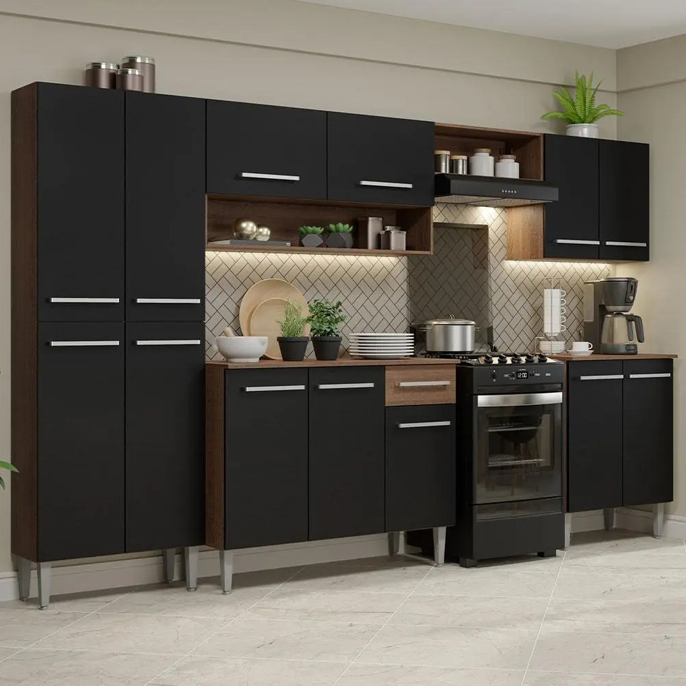 Armário de Cozinha Completa Modulada Compacta Madesa Emilly Balcão Rp - Rustic/Preto Armário de Cozinha Completa Modulada Compacta Madesa Emilly Balcão Rp - Rustic/Preto