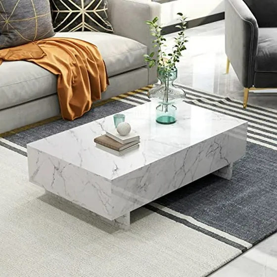 Mesa De Centro Blanca De Mármol De 41 , Estilo Contemporáneo