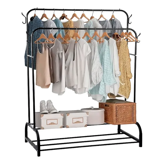 Perchero Barral Doble Reforzado Exhibidor Organizador Ropa Marca Känn Livet Kl-duo Color Negro