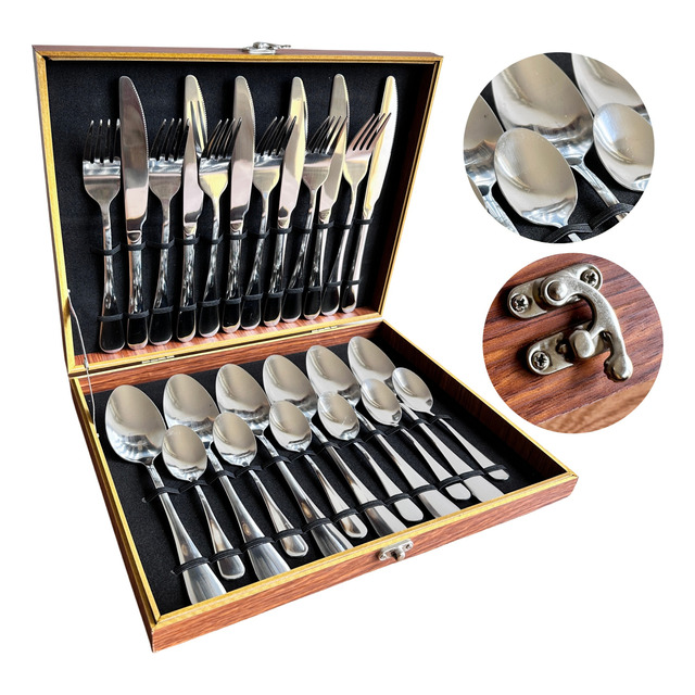 Faqueiro Talher Aço Inox Luxo 24 Peças Presente Casamento Faqueiro Talher Aço Inox Luxo 24 Peças Presente Casamento