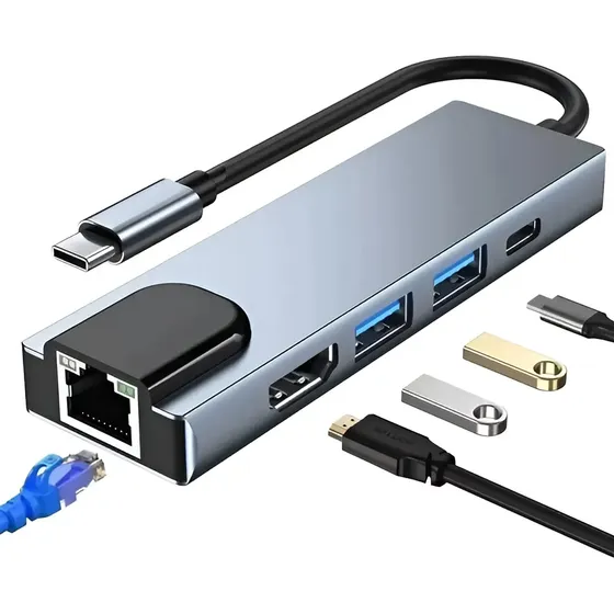 Adaptador Tipo C 5 En 1 Hdmi Usb 3.0 Rj45 Laptop Celular | Cuotas sin interés