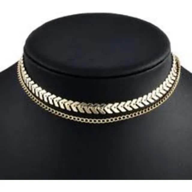 Collar Gargantilla Doble Capa Multi Arrow + Cadena Lisa