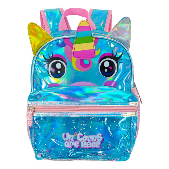 Mochila T-go Escolar Niñas 7l Jardín Unicornio Lentejuelas Color Celeste