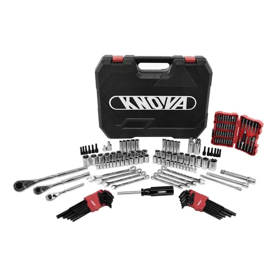 Juego de Herramientas Para Mecánico de 154 Pzas KNOVA KN 9000-154, Matracas 1/4" 3/8" 1/2", Dados y Llaves Milimétricas y Estándar, Estuche Profesional
