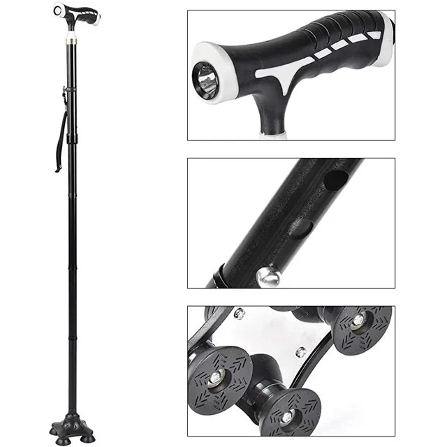 Baston 4 Apoyos Luz Led Ergonomico Reforzado Muy Estable 4a 