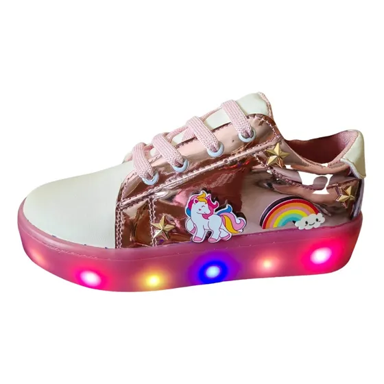 Tenis Unicornio Niña. Luces Led. Cambian De Color Con El Sol