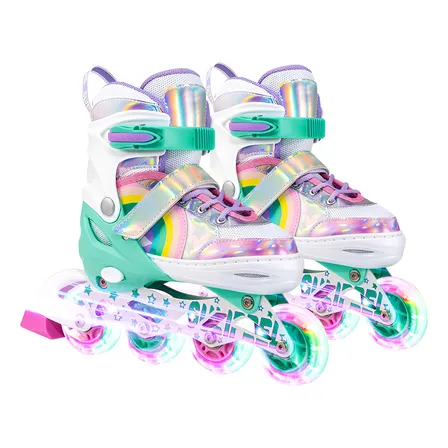 Patines En Linea Niñas Ajustable Arcoiris Turquesa Rueda Led