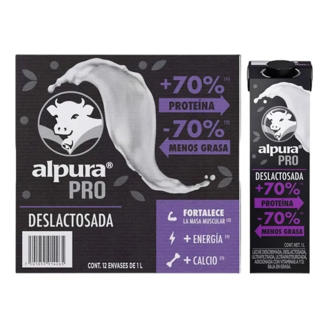 Pack 12x Leche Deslactosada Alpura Pro Extra Proteína 1 L