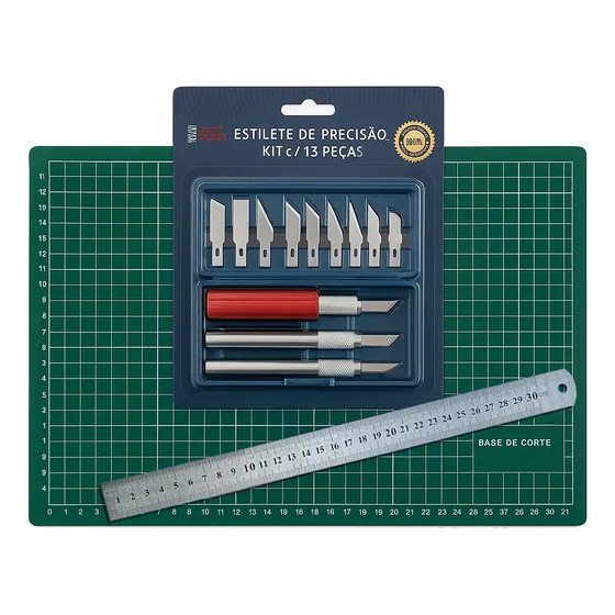 Kit Base De Corte A3 45x30 Régua Aço 30cm Estiletes Bisturi