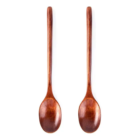 Akoak 2 Cuchara Madera Natural Mango Largo Herramienta Para