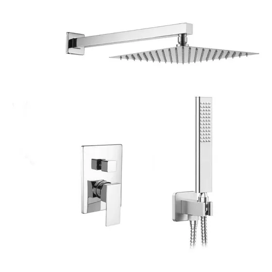 Kit De Ducha De Acero Inoxidable Cromada Cuadrada Marca Bari