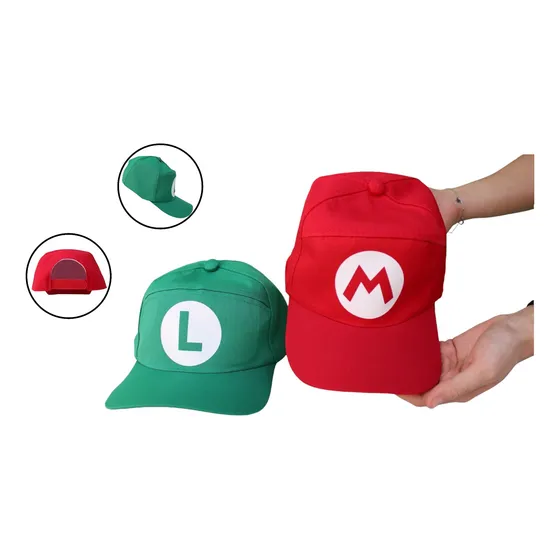 2 Bonés Super Mario Bros E Luigi Para Festa Fantasia 