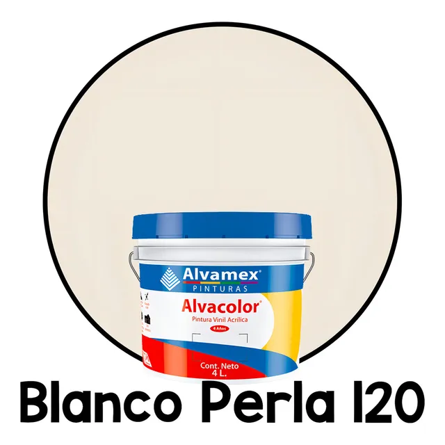 Pintura Vinilica Mate 4 Litros Alvacolor 4 Años Galón Int/ex Color Blanco perla