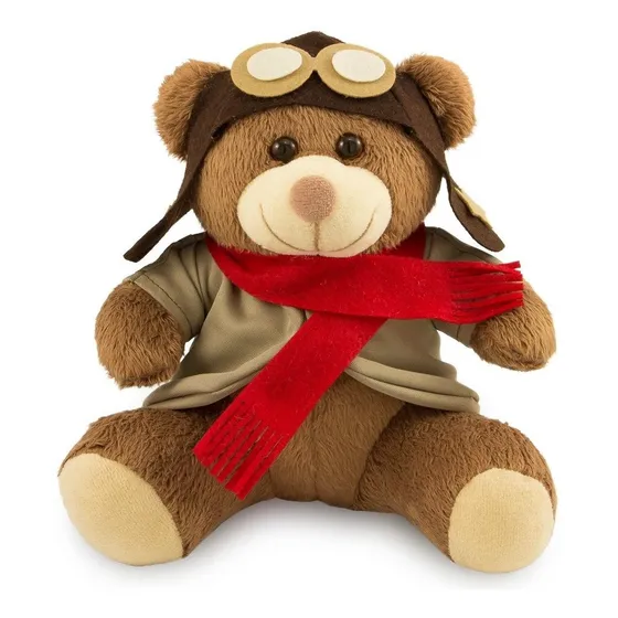 Ursinho De Pelúcia Aviador 20cm Decoração Anti-alérgico Cor Marrom/Vermelho