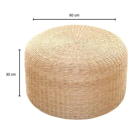 Puff De Rattan Yute Zafu Fibras Naturales D60x30 Lcm Color Beige
