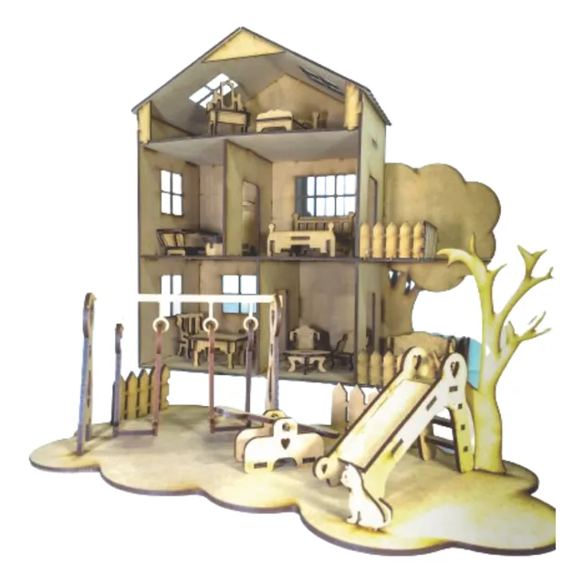 Casita De Muñecas Mdf Fibrofácil 20 Muebles + Placita Regalo