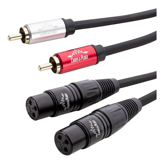 Cabo De Áudio 150cm 2x Xlr Fêmea Para 2x Rca Cabos & Plugs