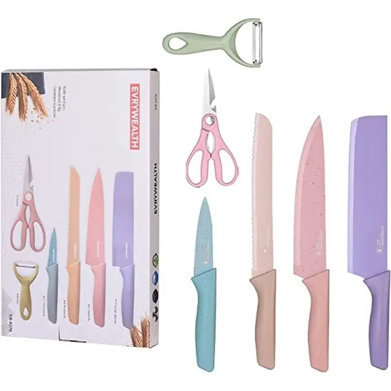Juego De Cuchillos Evrywealth 6 Piezas Colores Cocina