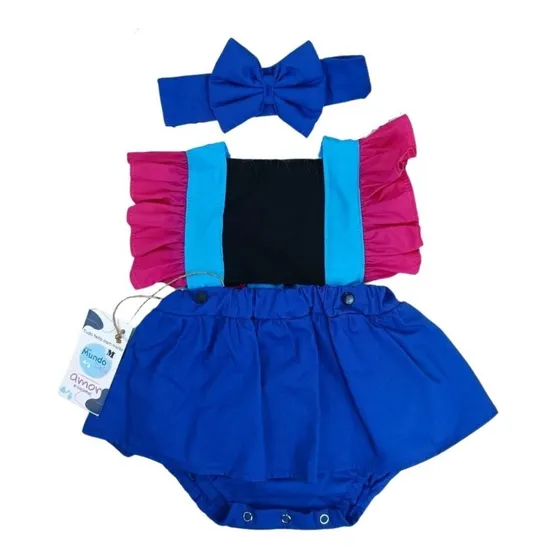 Romper Body Jardineira Anna Frozen De Saia Com Faixa Lindo