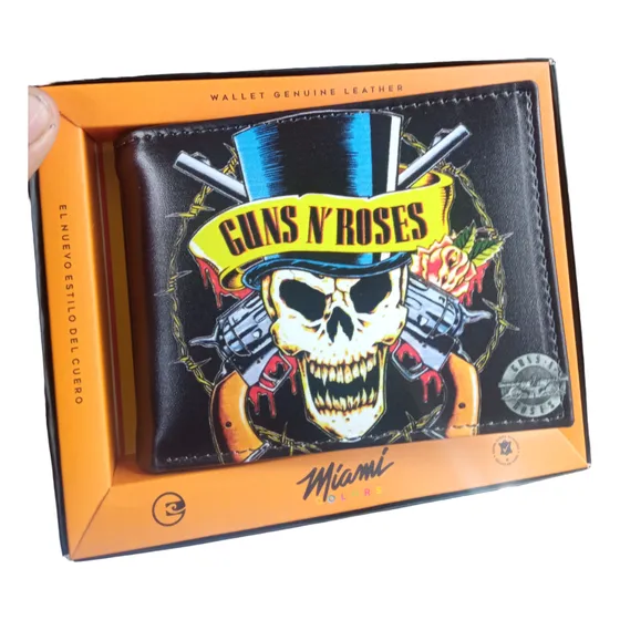 Billetera Hombre Caballero Guns And Roses Caja Y Bolsa Rgalo