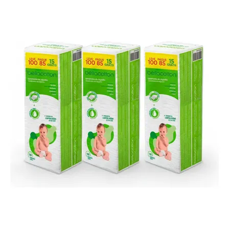 Algodão Quadrado Bellacotton 3 Pacotes Com 100un Cada - Uso Higiêne Bebê, Estetica, Limpeza