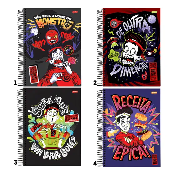 Caderno Espiral Enaldinho Youtuber 10 Materias 160 Folhas Cor Preto