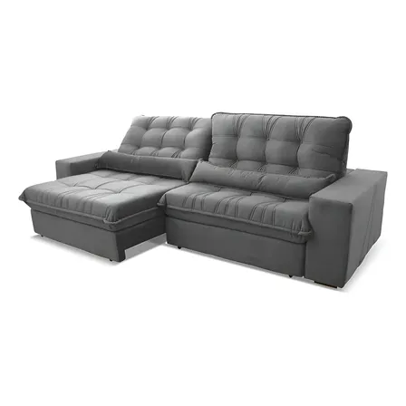Sofá Retrátil Reclinável Zurique 2,50m Suede Velut Cinza Molas no Assento - King House