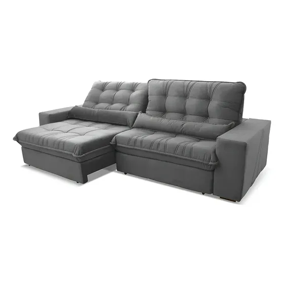 Sofá Retrátil Reclinável Zurique 2,50m Suede Velut Cinza Molas no Assento - King House