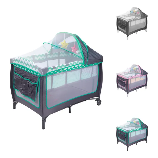 Cuna Corral Kiddos Bebé Multi-función Cambiador Puerta Lateral Mosquitero Bolsa Para Viaje, Almacenamiento Con Juguetes Colchón Plegable Cómoda Resistente Y Segura Color Verde