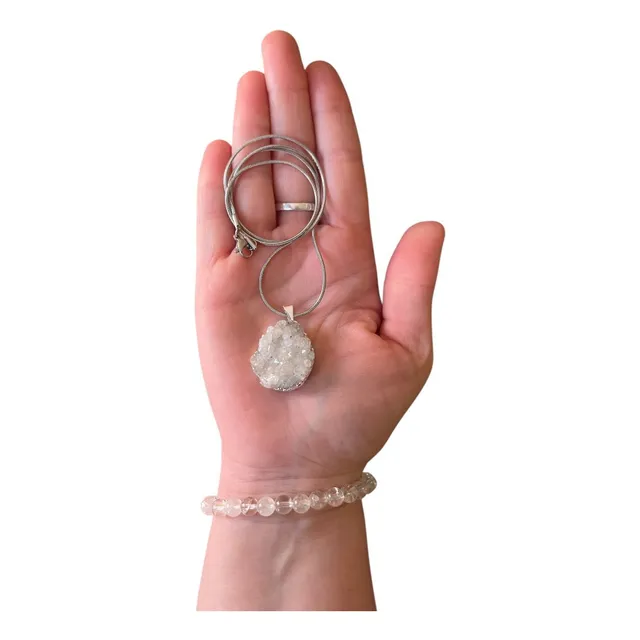 Conjunto De Cuarzo Cristal -collar Drusa Con Pulsera De 6mm