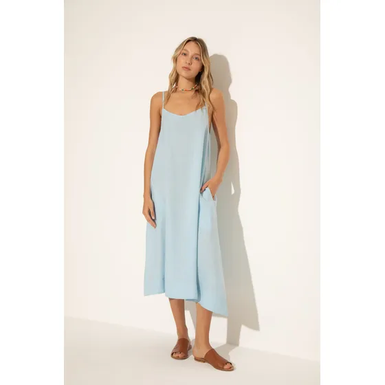 Vestido De Lino Gastado Urbano Regulable Mujer System