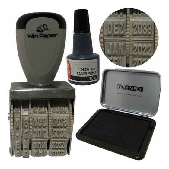 Kit Carimbo Datador Embalagem Vencimento + Almofada + Tinta