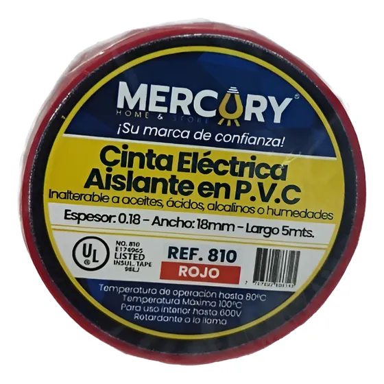 Teipe Rojo 19mm X 5mts, Mercury Set 6 Piezas (cod.0030)