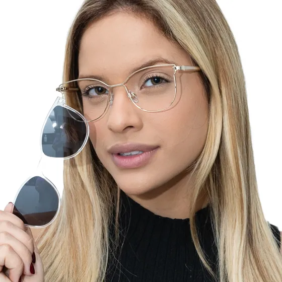 Óculos Armação Feminino Para Grau + Clip On 2 Em 1