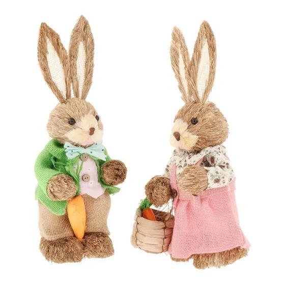 1par Conejo De Paja 35cm Adornos De Fiesta Decoración Pascua