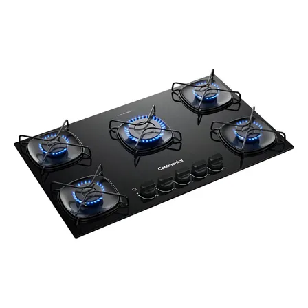 Cooktop Continental 5 Bocas a Gás Preto de Embutir com Mesa de Vidro
