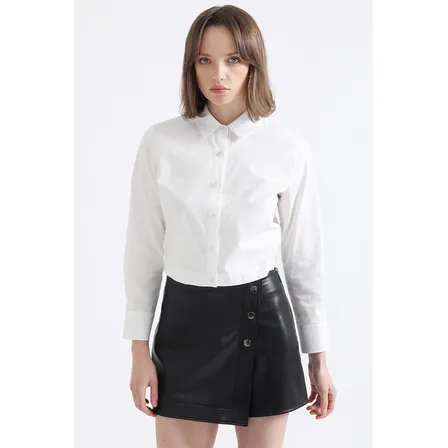 Blusa Cropped Poplin, Boton Joya, Crudo Liola