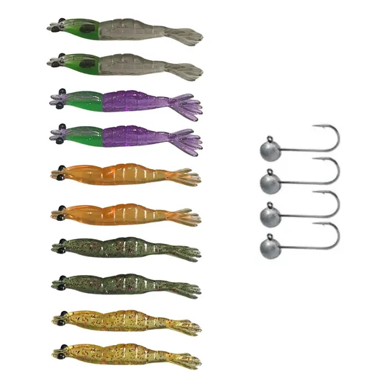 Kit 10pçs Camarão Artificial Makai 6,5cm Com Jig Head