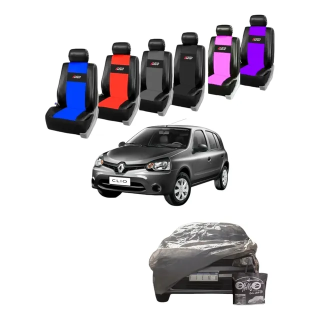 Combo Cubre Asientos Tapizado + Cubre Coche Uv Para Clio 5p
