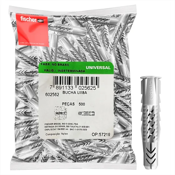 Nylon Bucha Cinza Universal Fischer Ux 8mm Com 500 Peças