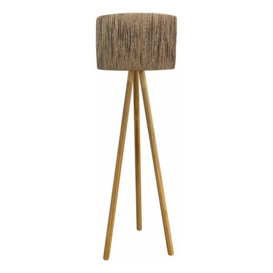 Luminaria De Pie Trípode 1.60m Pantalla Fibra Raffia Lisa