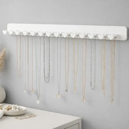 Kit 2 Organizador Porta Colar Parede Ganchos Coração Adesivo