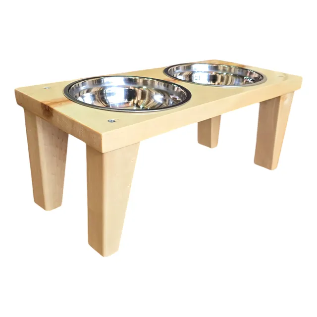 Comedor Para Mascotas (talla M) En Madera De Pino Lacado
