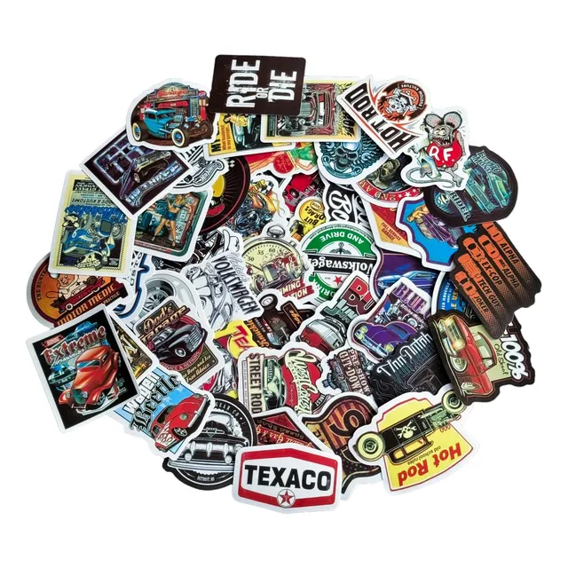 Kit 50 Adesivos Retrô Carros Antigos Fusca Pin-up Hot Rod
