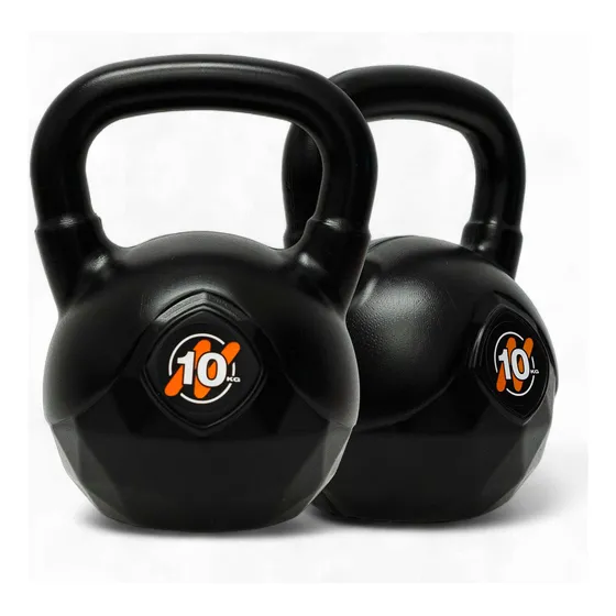 Par De Pesas Rusa Kettlebell Pvc 10kg Funcional Gym Gimnasio Color Negro