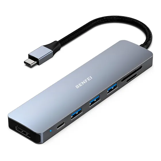 Benfei Hub Adaptador Multifuncional 7 Em 1 P/usb C Cinza