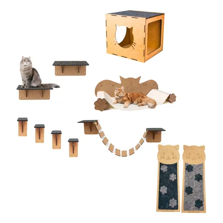 Kit Playground Para Gato 11 Pçs 4mm Arranhador Anti Stress Cor Cinza