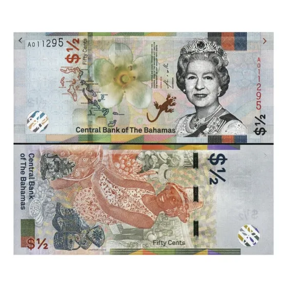 Cédula Fe Estrangeira 1/2 Dólar 50 Cents Bahamas Rainha