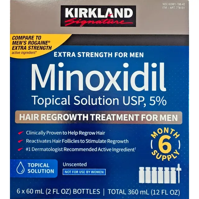 Kirkland Signature Solución Tópica Anticaída Paquete de 6 Total 360 ml