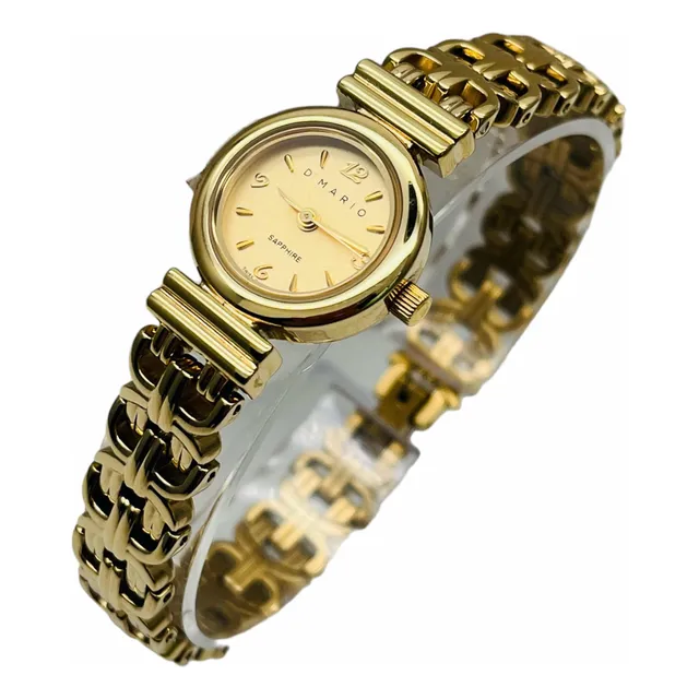 Reloj D Mario Fc1549 Dama Joya Cristal Zafiro Enchape Oro